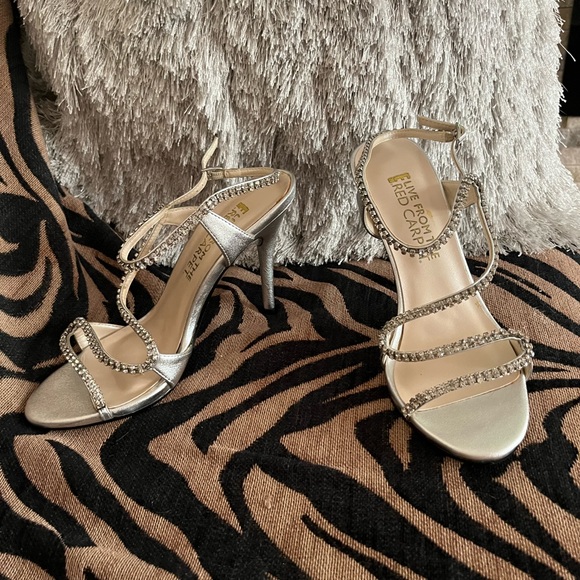 4in heels in silver w/rhinestones. Leather bottom manmade upper never worn! - Picture 4 of 5